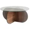 Image de Table Basse Ronde Moderne Bosi Noyer Et Verre Trempé Lova 75cm