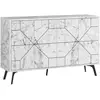Image de Buffet 4 Portes Bois Blanc Effet Marbre Motif Géométrique Kuzako 123cm