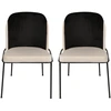 Image de Chaise Design Assise Velours Noir Et Crème Avec Pieds Métal Noir Kareen - Lot De 2