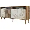 Image de Buffet en bois noyer et blanc effet marbre 4 portes roma 160cm 845HCT5331