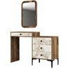 Image de Commode 4 Tiroirs Avec Miroir Mural Bois Foncé Et Blanc Effet Marbre Kindo 124cm