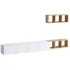 Image de CALICOSY - Meuble TV suspendu 4 portes blanc et étagère chêne L215 cm - PIA - Blanc