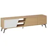 Image de CALICOSY - Meuble TV 3 portes et 2 niches décor chêne et blanc L180 cm - FIONA - Bois clair