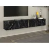 Image de Meuble TV suspendu avec 2 portes - Effet marbre noir - DINOMA