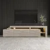 Image de Meuble Tv Avec Éclairage Led - Beliz - Marbre Travertin - 192 X 53 X 37 Cm