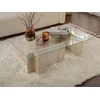 Image de Table basse en verre trempé - Effet travertin beige et Transparent - AZRA