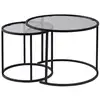 Image de Ensemble de 2 tables gigognes rondes en métal et verre aurum noir avec verre gris 857NRD1108