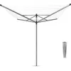 Image de BRABANTIA 310942 Séchoir Lift O Matic rotatif réglable en hauteur - 50 mètres   ancre en métal   Ø 45 mm   4 bras   Metallic Grey