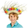 Image de CHAPEAU DE PAILLE HAWAÏ AVEC FLEURS Beige Ivoire Crème Écru Naturel Taupe