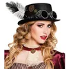Image de Chapeau Steampunk femme Blanc - GENERIQUE - Avec Plumes Rouages et Lunettes - Noir