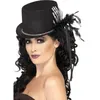 Image de Chapeau haut de forme noir avec main squelette et plumes femme Halloween