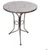 Image de Table ronde dextérieure en céramique et fer forgé - Blanc/bleu - D 60 x H 695 cm