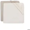 Image de JOLLEIN - Lot de 2 Drap-housses Jersey 60x120cm Oatmeal