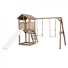 Image de Tour de jeu AXI Beach Tower avec toboggan balançoires et bac à sable en bois marron et blanc