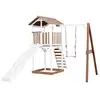 Image de Aire de jeux beach tower marronblanche avec 1 balançoire - toboggan blanc