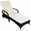 Image de Chaise Longue Avec Coussin Et Roues Résine Tressée Noir Vidaxl