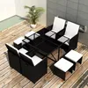 Image de Ensemble à manger d’extérieur - vidaXL - 9 pcs - Résine tressée - Noir - Coussins amovibles