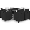 Image de vidaXL Ensemble à manger dextérieur 9pcs coussins Résine tressée Noir 42543