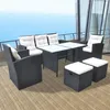 Image de Mobilier à dîner de jardin - Résine tressée - Noir - 6 pièces - Coussins confortables - Acier laqué