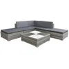 Image de Salon de jardin 6 pièces avec coussin résine tressée - Gris - 69.5 x 69.5 x 52.5 cm