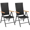 Image de vidaXL Chaises empilables de jardin 2 pcs Résine tressée Noir