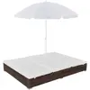 Image de Chaise Longue D'extérieur Avec Parasol Résine Tressée Marron Vidaxl
