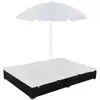 Image de Chaise Longue D'extérieur Avec Parasol Résine Tressée Noir Vidaxl