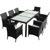Image de vidaXL Ensemble à manger dextérieur 9pcs coussins résine tressée noir 43118