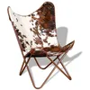 Image de Chaise papillon - Cuir véritable - Marron et blanc - 1 place - Vintage - Intérieur