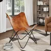 Image de Chaise papillon en cuir - VIDAXL - Marron - Style vintage - Pour intérieur