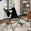 Image de vidaXL Chaise papillon noir et blanc cuir de vache fauteuil chaise longue chaise papillon en cuir fauteuils chaises 243729