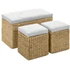 Image de vidaXL Banc avec 2 Poufs Jacinthe dEau Gris Ottomane de Rangement Banquette 246105