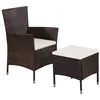Image de Ensemble de mobilier de jardin - vidaXL - Chaise et tabouret - Résine tressée - 2 coussins - Marron