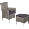 Image de Chaise Et Tabouret D'extérieur Et Coussins Résine Tressée Gris Vidaxl