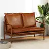 Image de Canapé À 2 Places Cuir Véritable Avec Bois D'acacia Marron Vidaxl