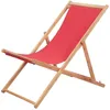 Image de vidaXL Chaise pliable de plage Tissu et cadre en bois Rouge 43999