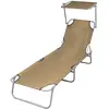 Image de Chaise Longue Pliable Avec Auvent Acier Taupe Vidaxl