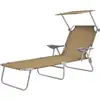 Image de Chaise Longue Pliable Avec Auvent Acier Taupe Vidaxl