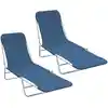 Image de Chaises Longues Pliables Lot De 2 Acier Et Tissu Bleu Vidaxl