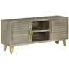 Image de Meuble Tv Bois Solide De Manguier Gris Avec Laiton 110x30x48 Cm Vidaxl
