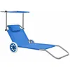Image de vidaXL Chaise longue pliable avec auvent et roues Acier Bleu 44322