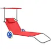 Image de Chaise Longue Pliable Avec Auvent Et Roues Acier Rouge Vidaxl