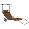 Image de Chaise Longue Pliable Avec Auvent Et Roues Acier Taupe Vidaxl