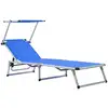 Image de Chaise Longue Pliable Avec Toit Aluminium Et Textilène Bleu Vidaxl