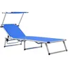 Image de vidaXL Chaise longue pliable avec toit Aluminium et textilène Bleu