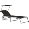 Image de Chaise Longue Pliable Avec Toit Aluminium Et Textilène Noir Vidaxl