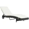 Image de Chaise Longue Avec Roues Et Coussin Résine Tressée Noir Vidaxl