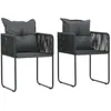 Image de vidaXL Chaises dextérieur 2 pcs avec oreillers Résine tressée Noir