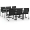 Image de vidaXL Mobilier à dîner de jardin 7pcs et coussins Résine tressée Noir