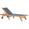 Image de Chaise Longue Pliable Avec Roulettes Teck Massif Et Textilène Vidaxl